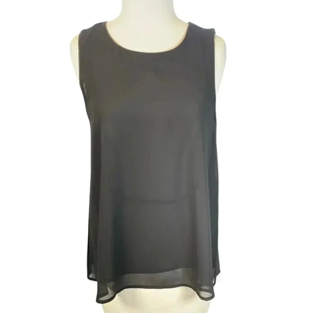 PLEIONE Double Layer Tank Top Black Size XS NWT Sheer Very Nice Layering Piece